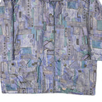 Womens Blue Button Polyester Blend Geometric Pattern Jacket XL Stylish Casual