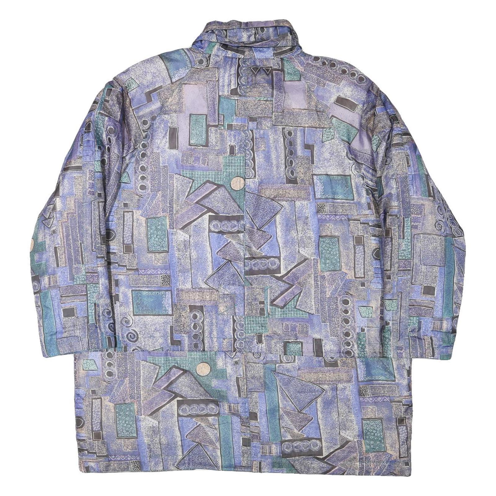 Womens Blue Button Polyester Blend Geometric Pattern Jacket XL Stylish Casual