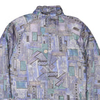 Womens Blue Button Polyester Blend Geometric Pattern Jacket XL Stylish Casual