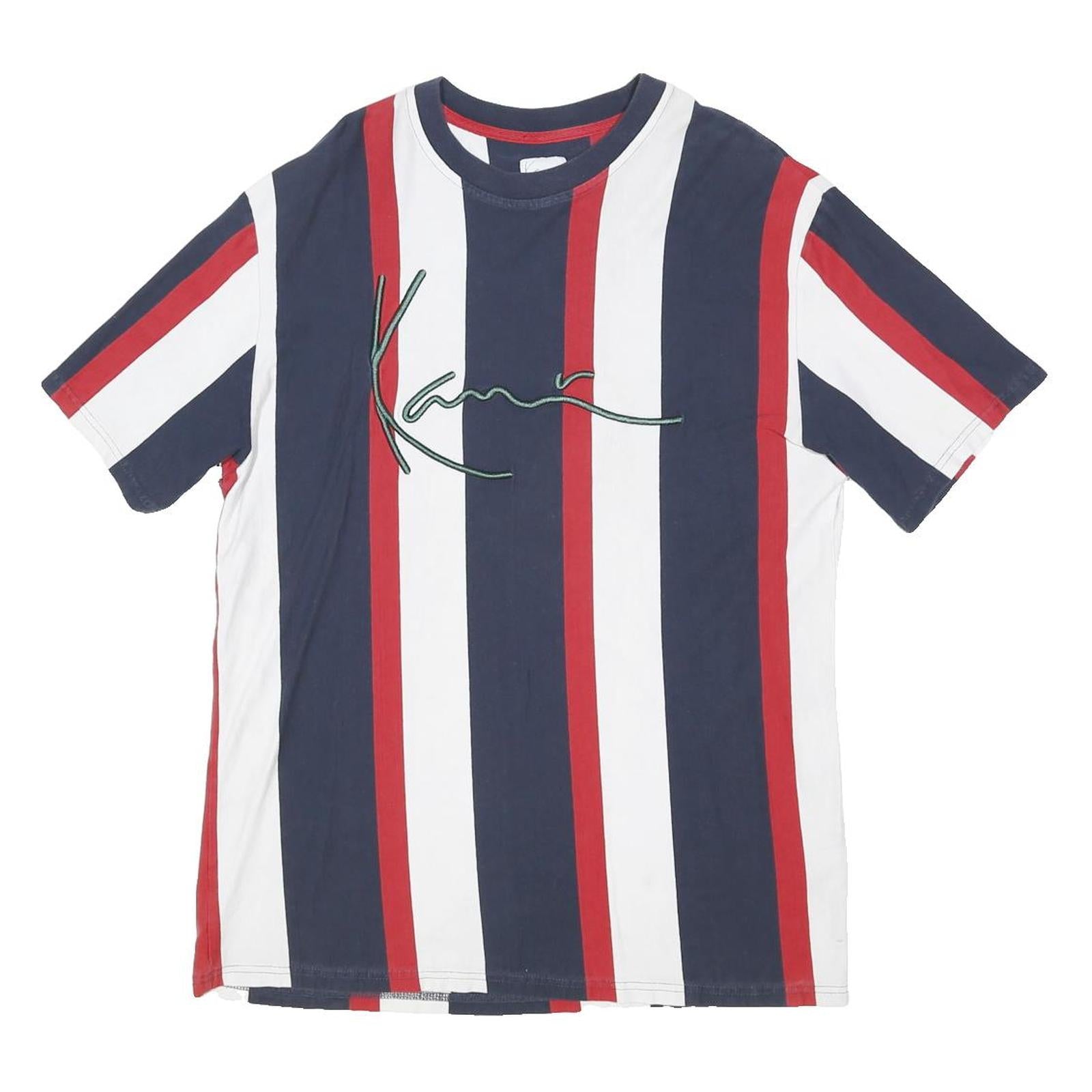 KARL KANI Mens Blue & White & Red Striped Graphic T-Shirt XL Short Sleeve Crew