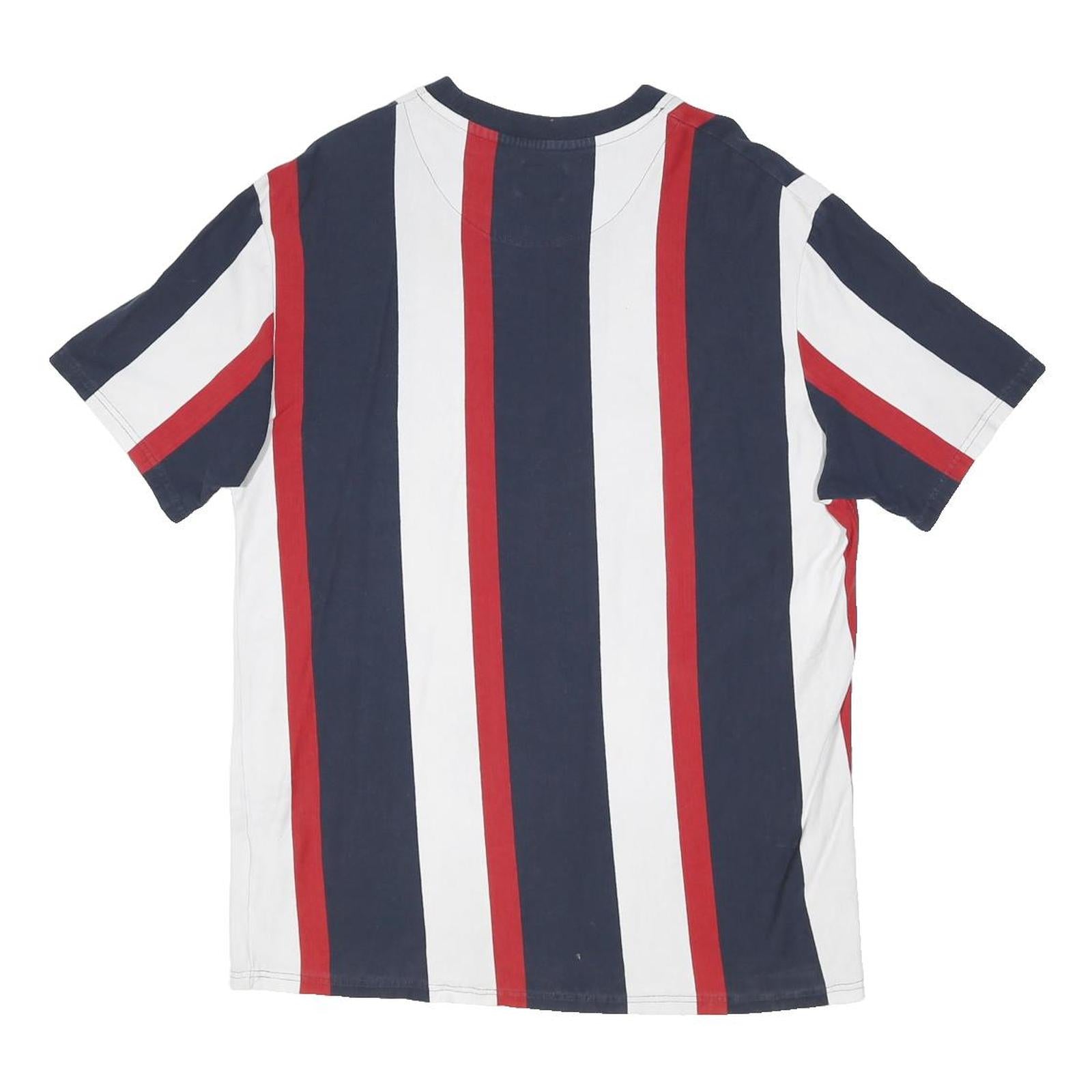 KARL KANI Mens Blue & White & Red Striped Graphic T-Shirt XL Short Sleeve Crew