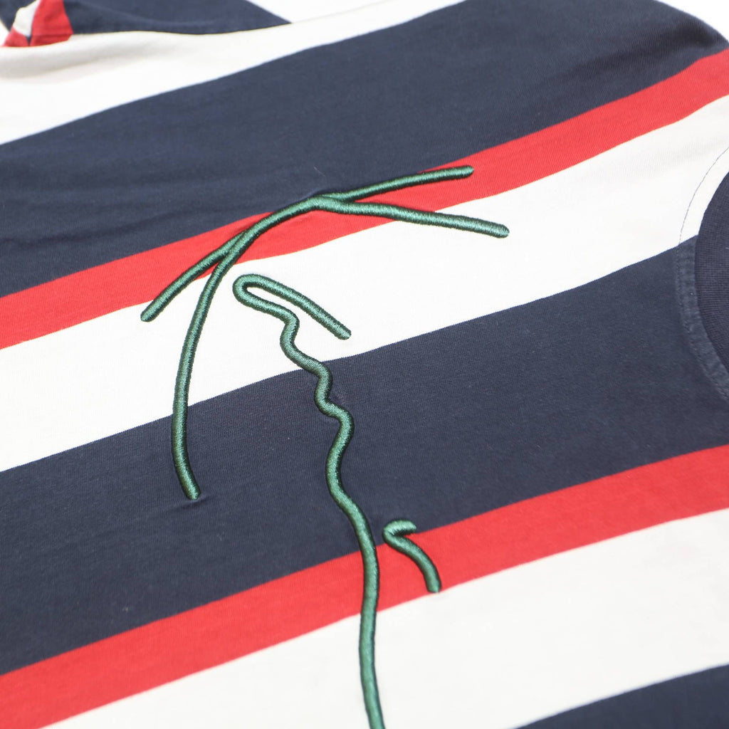 KARL KANI Mens Blue & White & Red Striped Graphic T-Shirt XL Short Sleeve Crew