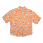 COLUMBIA Mens Orange Printed Cotton Blend Short Sleeve Shirt L Casual Summer