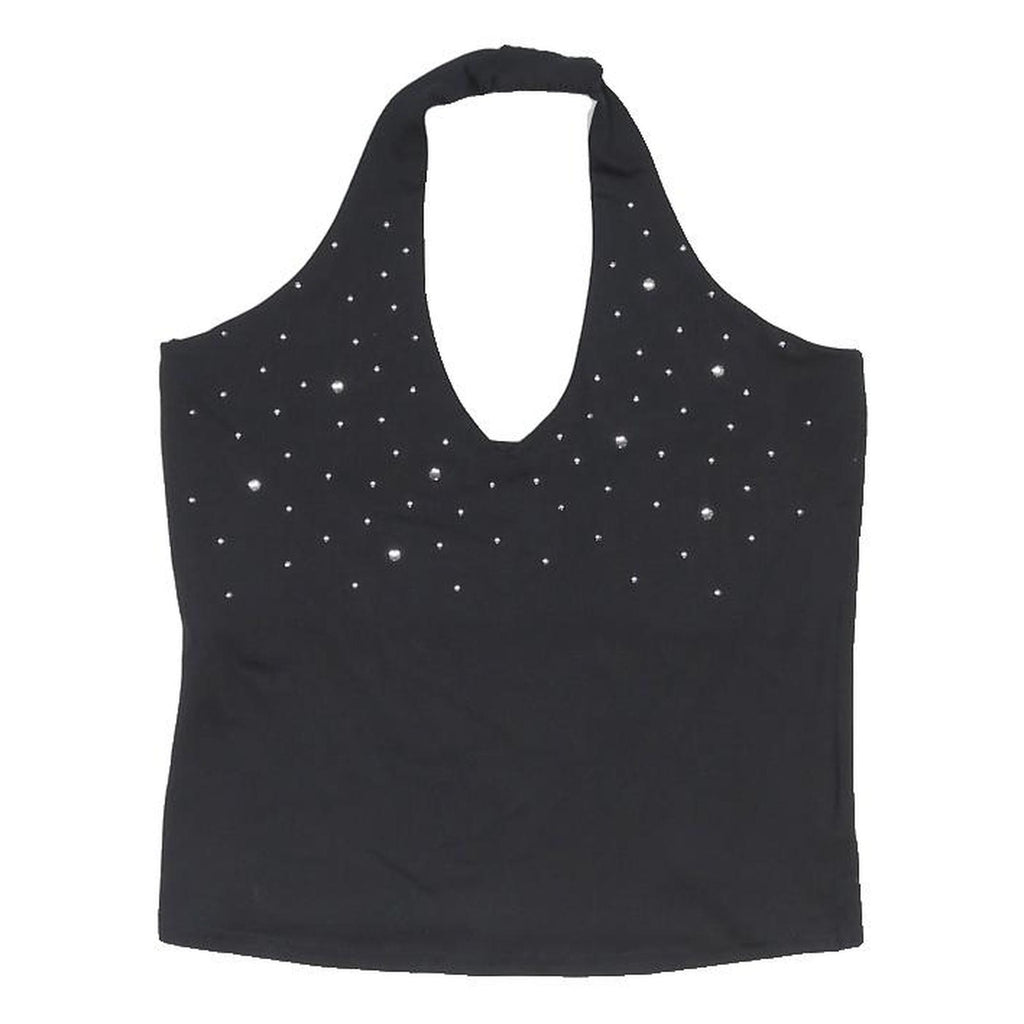 TOPSHOP Womens Black Halter Neck Sleeveless Top UK 12 Studded Detail
