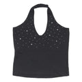 TOPSHOP Womens Black Halter Neck Sleeveless Top UK 12 Studded Detail