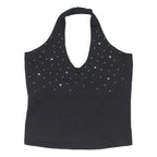 TOPSHOP Womens Black Halter Neck Sleeveless Top UK 12 Studded Detail