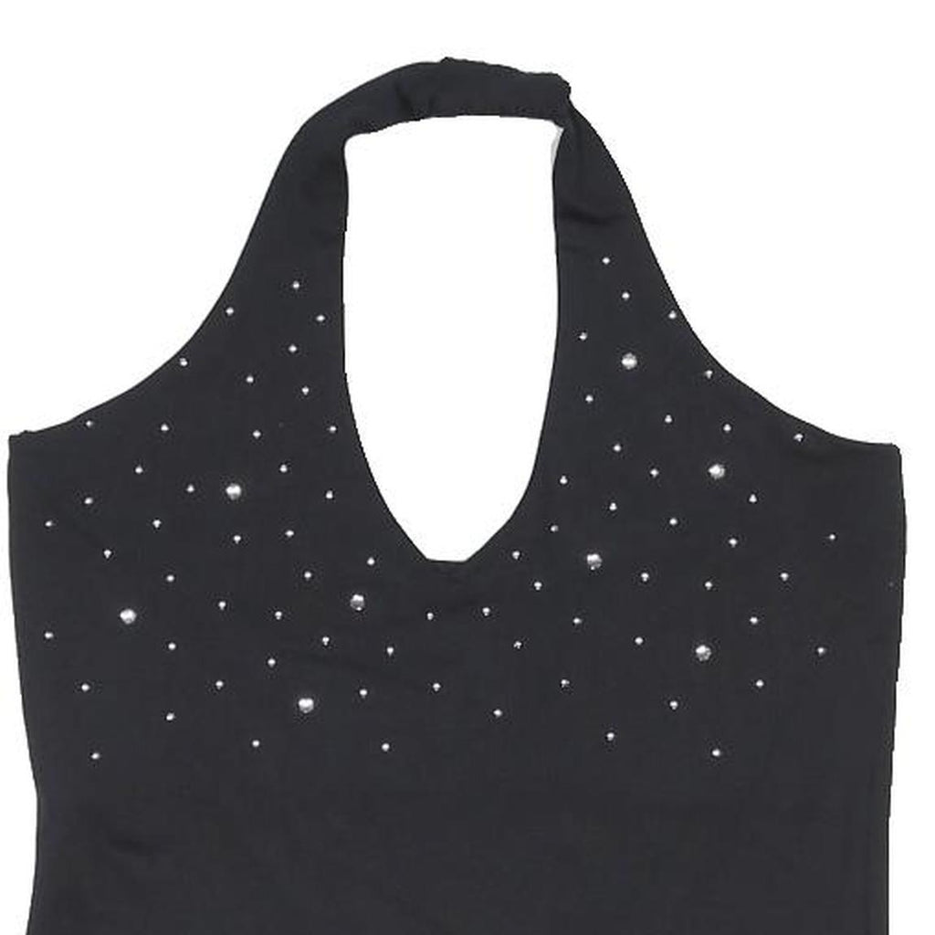 TOPSHOP Womens Black Halter Neck Sleeveless Top UK 12 Studded Detail
