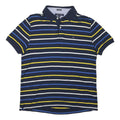 TOMMY HILFIGER Mens Navy Blue & Yellow Striped Polo Shirt Short Sleeve L