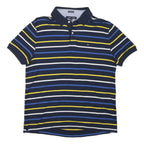 TOMMY HILFIGER Mens Navy Blue & Yellow Striped Polo Shirt Short Sleeve L
