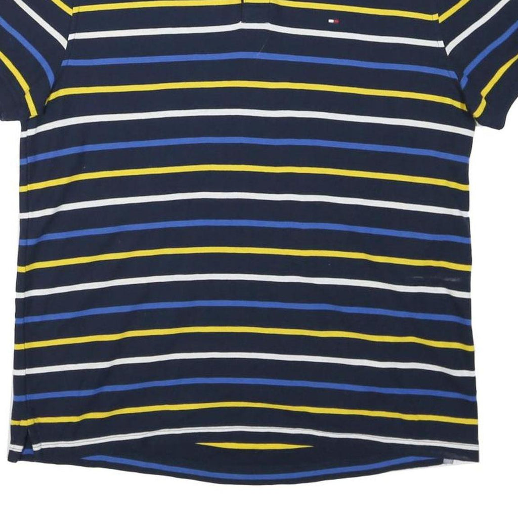 TOMMY HILFIGER Mens Navy Blue & Yellow Striped Polo Shirt Short Sleeve L