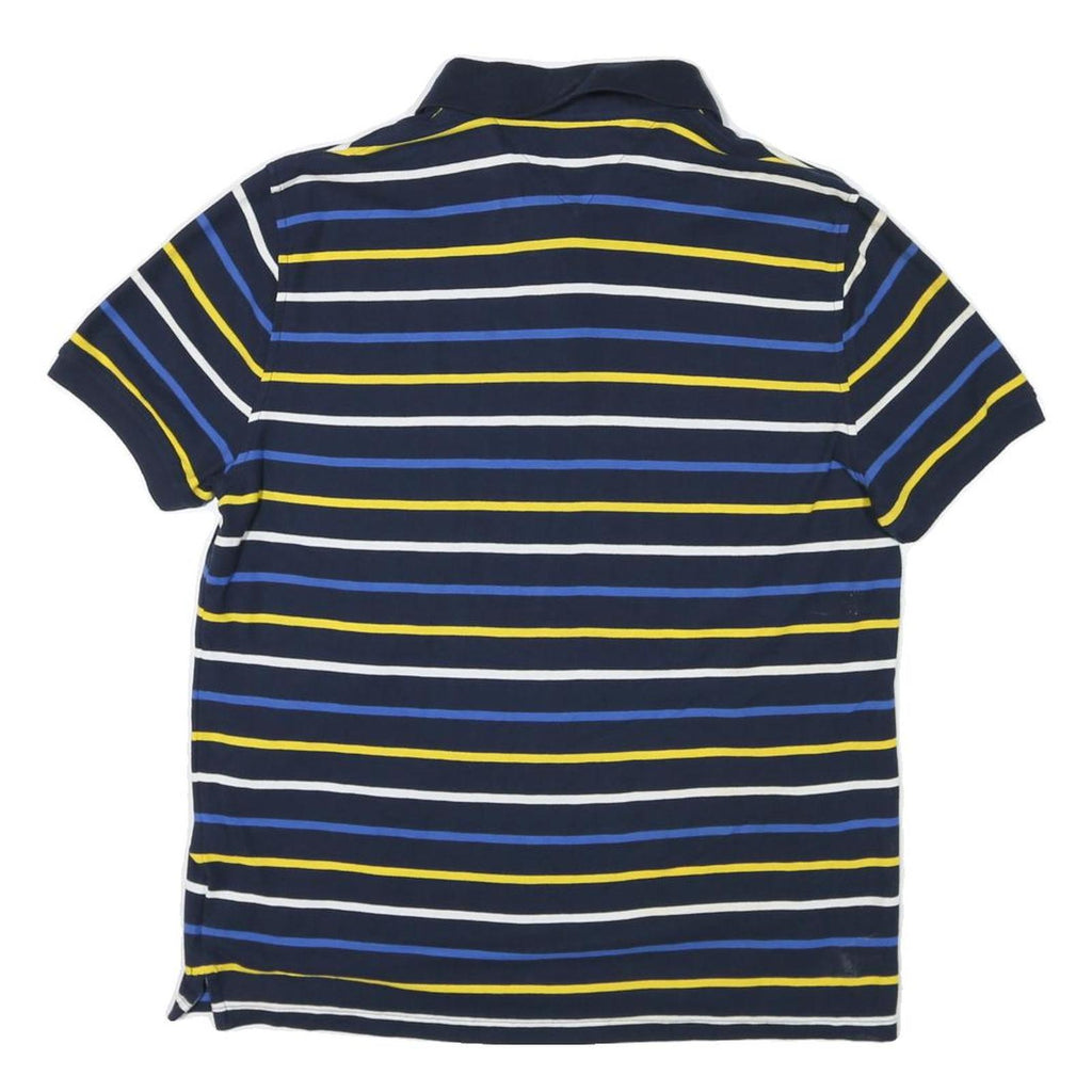 TOMMY HILFIGER Mens Navy Blue & Yellow Striped Polo Shirt Short Sleeve L