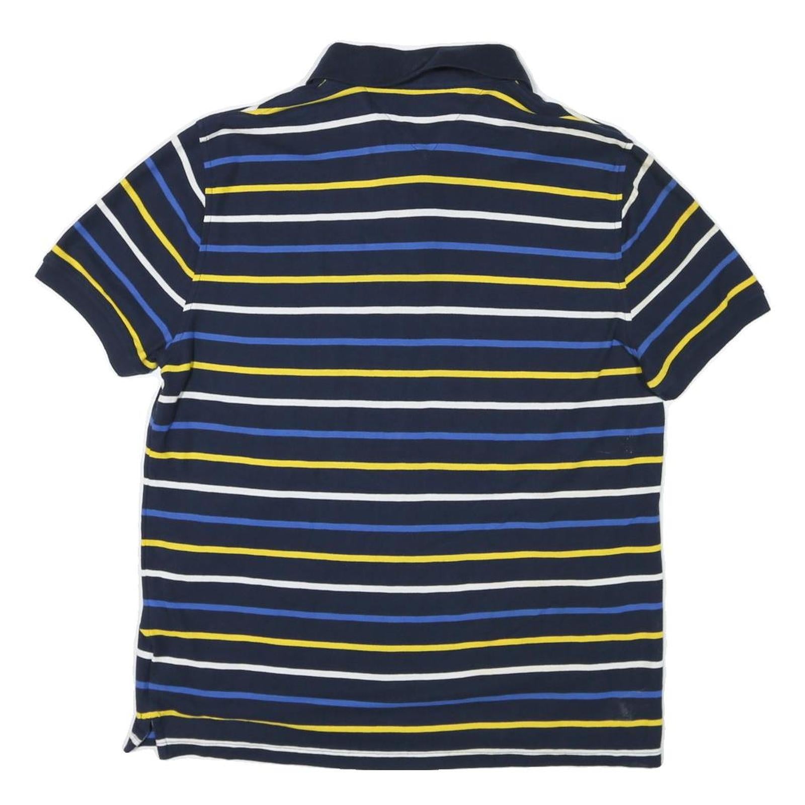 TOMMY HILFIGER Mens Navy Blue & Yellow Striped Polo Shirt Short Sleeve L