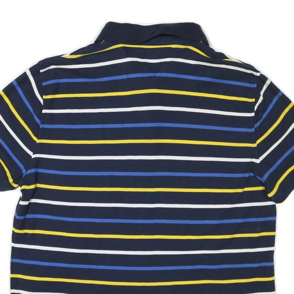 TOMMY HILFIGER Mens Navy Blue & Yellow Striped Polo Shirt Short Sleeve L