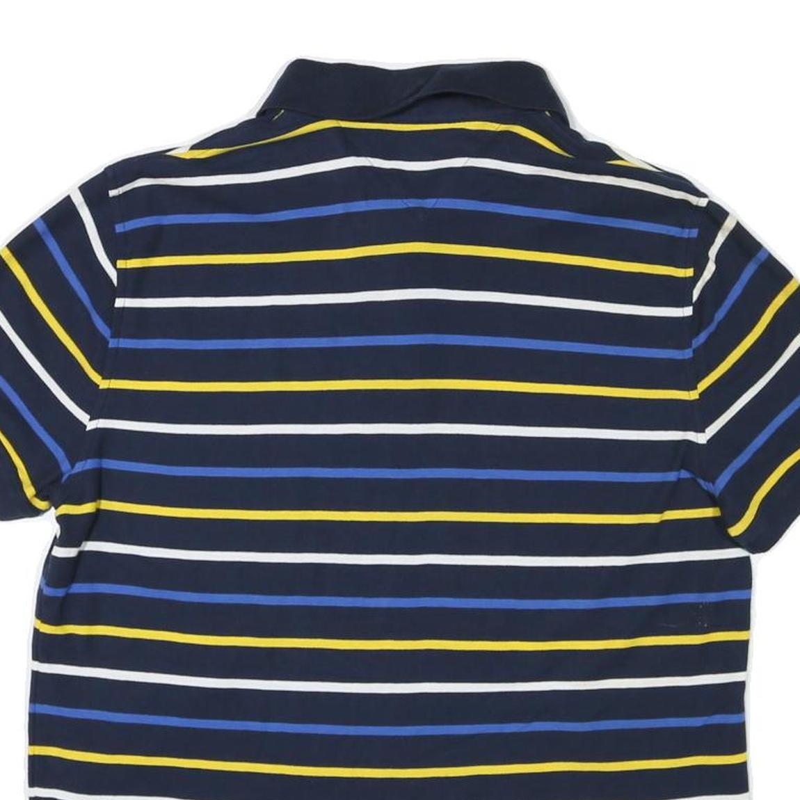 TOMMY HILFIGER Mens Navy Blue & Yellow Striped Polo Shirt Short Sleeve L