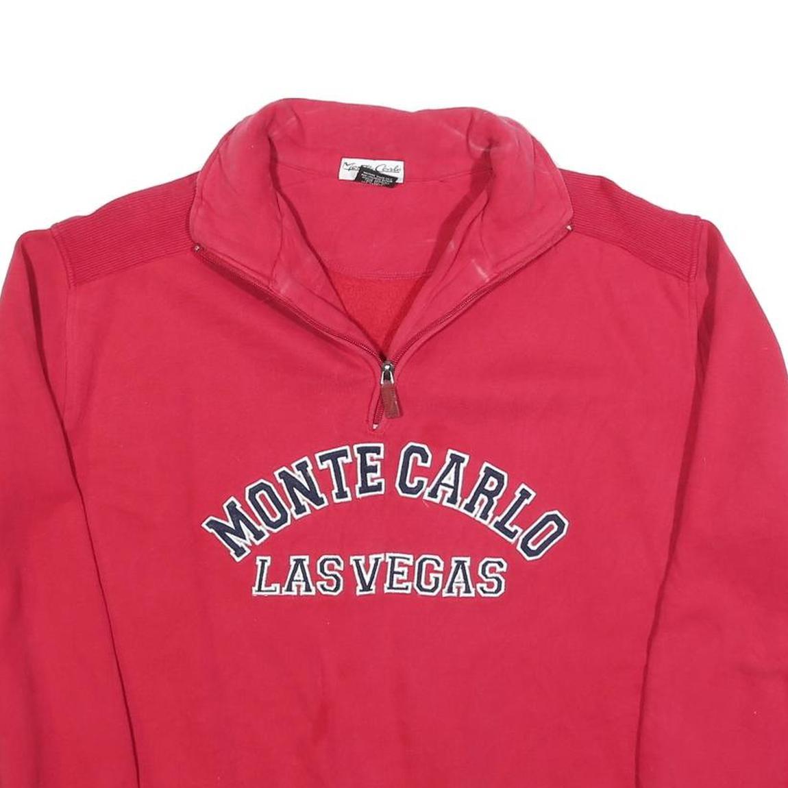 MONTE CARLO Mens Red 1/4 Zip Sweatshirt S Cotton Blend Casual Pullover
