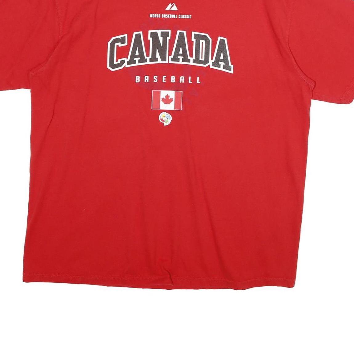 MAJESTIC Mens Red Canada Baseball T-Shirt XL Short Sleeve Crew Neck Cotton