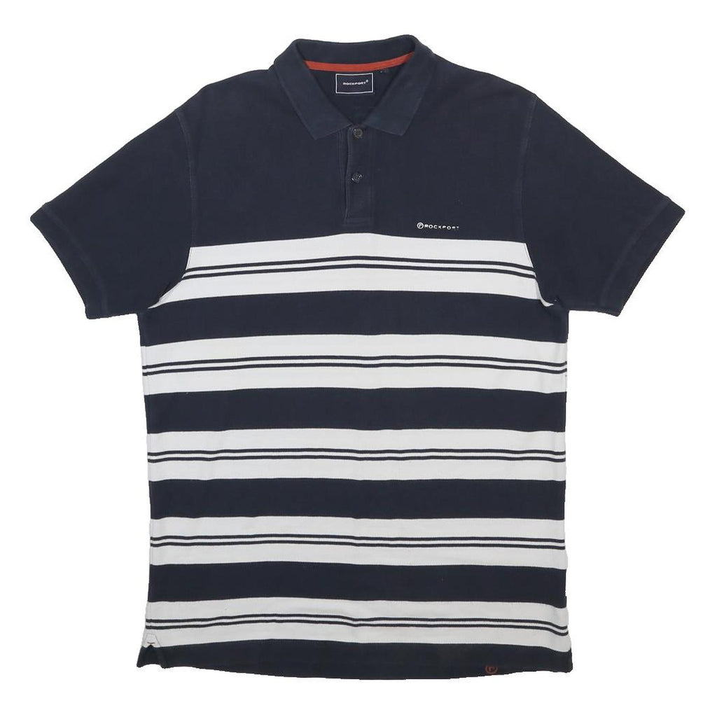 ROCKPORT Mens Navy & White Striped Short Sleeve Polo Shirt M Cotton Blend