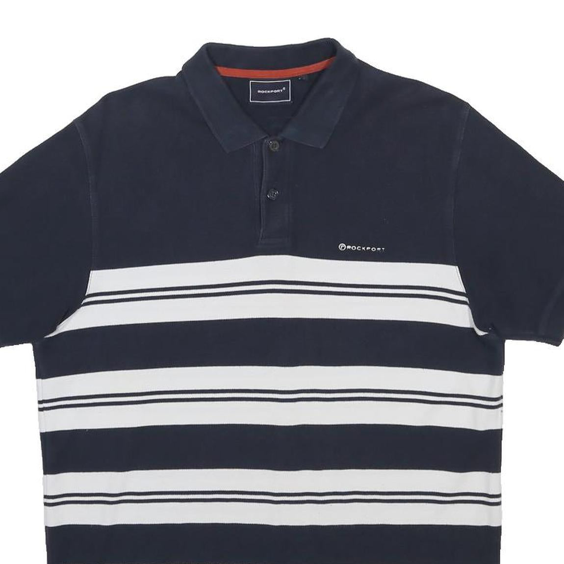 ROCKPORT Mens Navy & White Striped Short Sleeve Polo Shirt M Cotton Blend