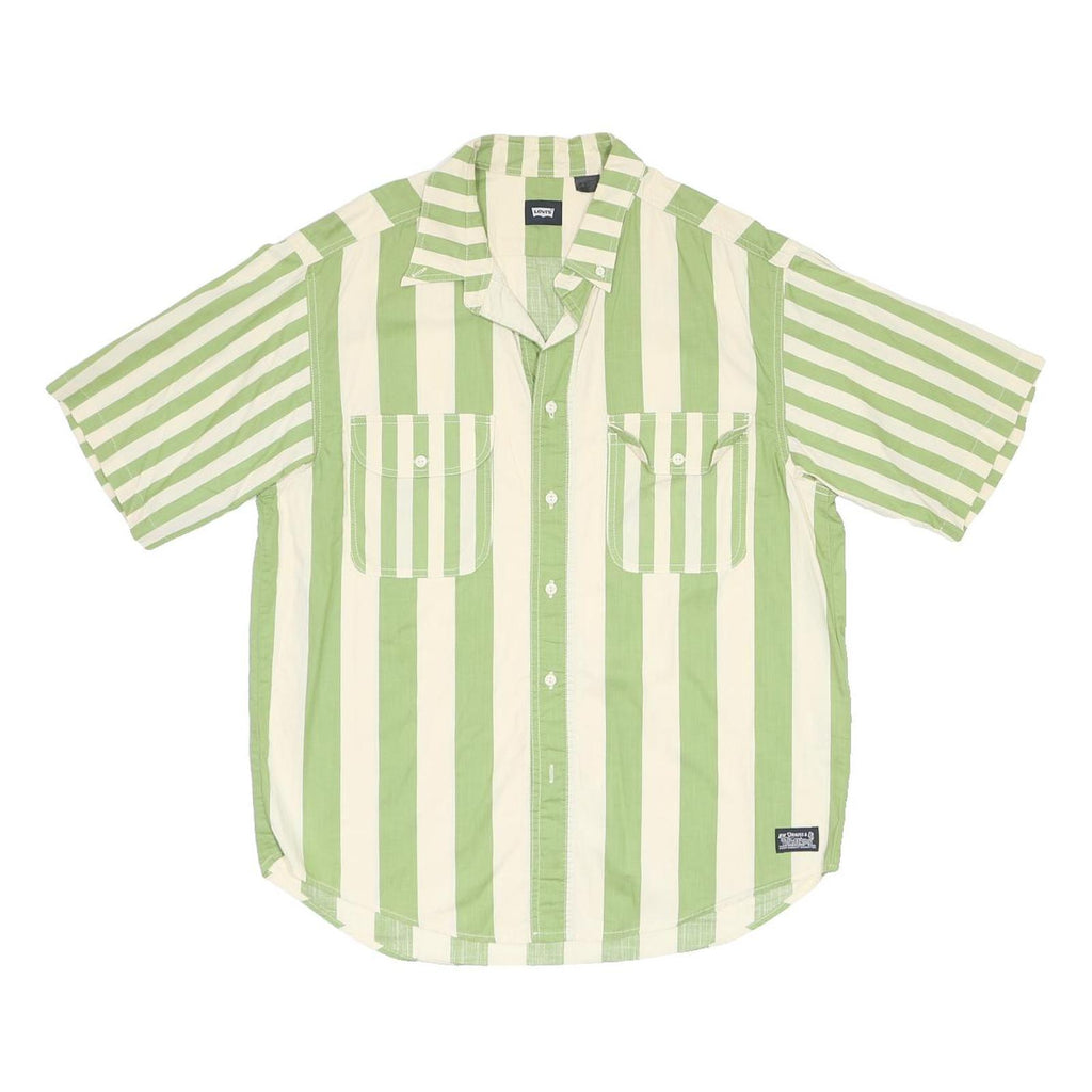 LEVI'S Mens Green & Cream Striped Casual Shirt S Button Pocket Cotton Summer