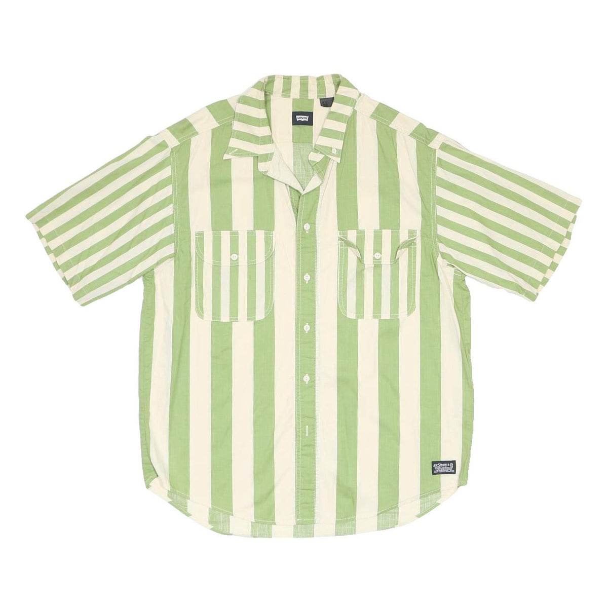 LEVI'S Mens Green & Cream Striped Casual Shirt S Button Pocket Cotton Summer
