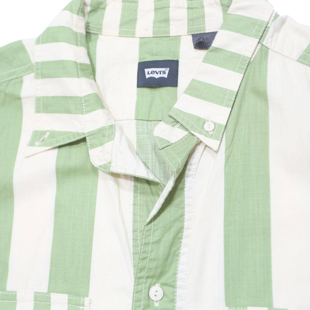 LEVI'S Mens Green & Cream Striped Casual Shirt S Button Pocket Cotton Summer
