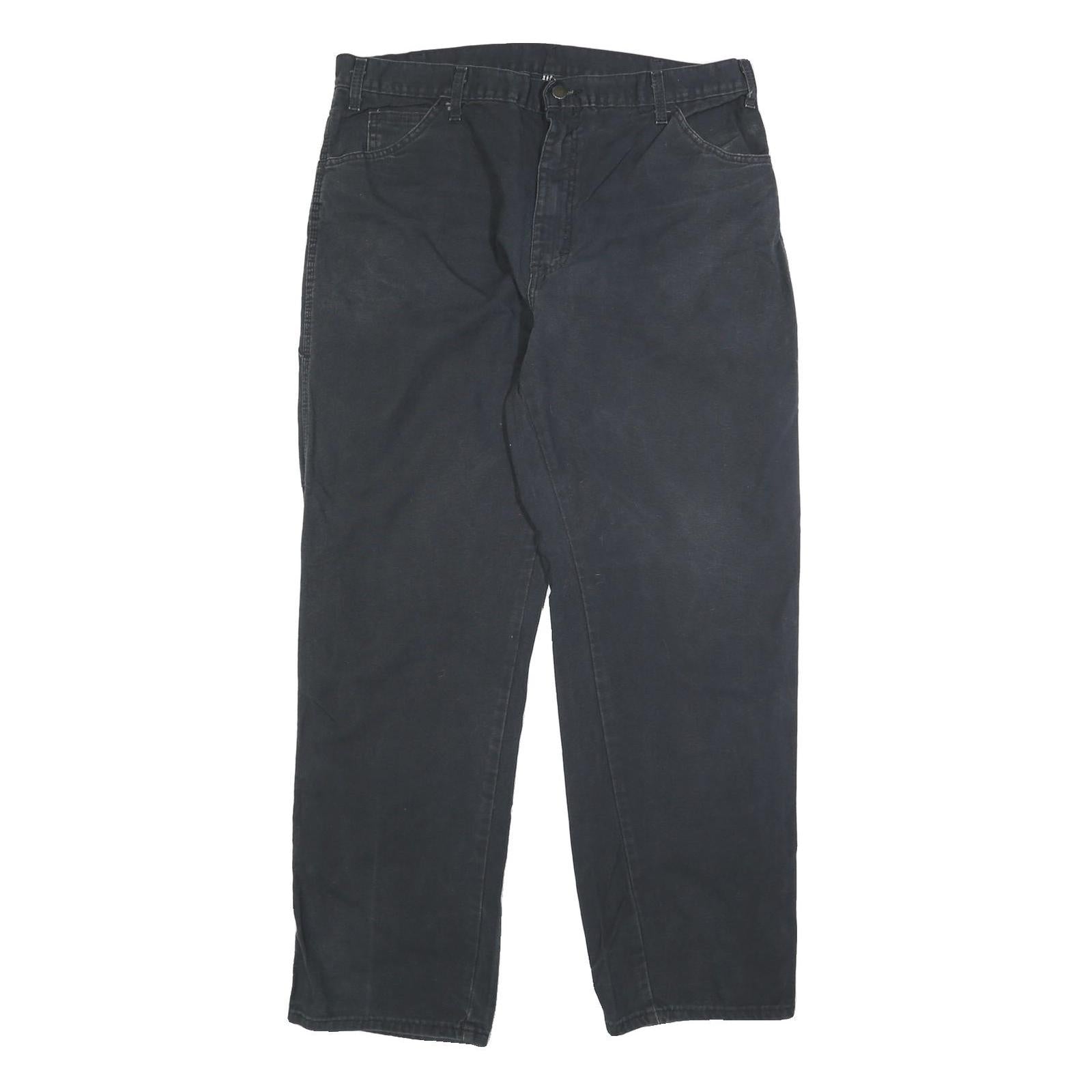 DICKIES Mens Cotton Black Regular Fit Straight Trousers W38 L32 Durable Workwear
