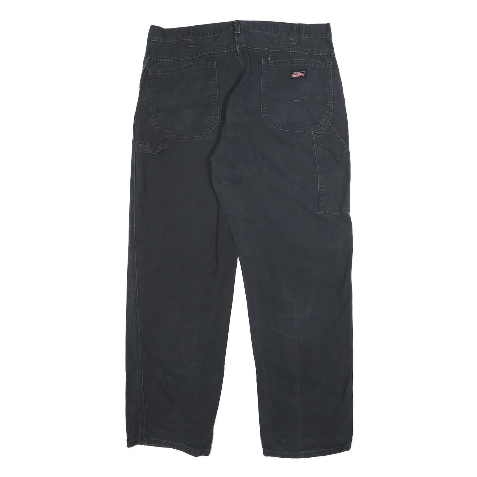 DICKIES Mens Cotton Black Regular Fit Straight Trousers W38 L32 Durable Workwear