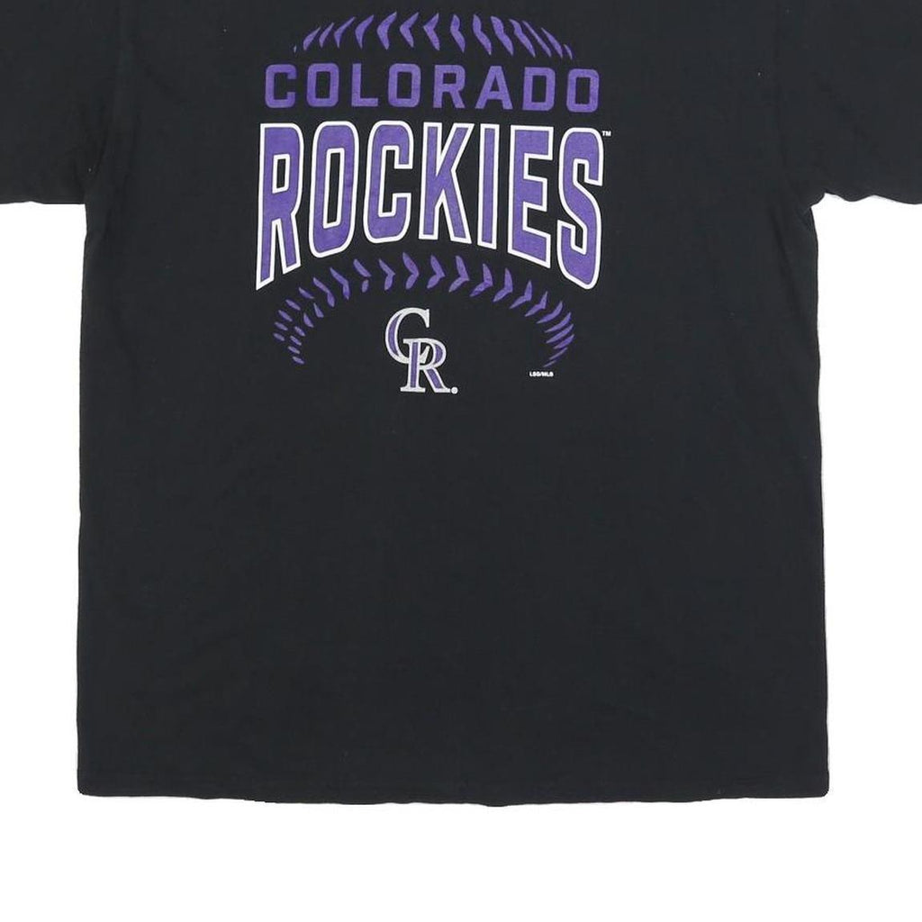 MLB Mens Black Colorado Rockies Graphic T-Shirt L Short Sleeve Crew Neck Cotton