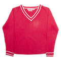 TOMMY HILFIGER Mens Jumper Red V-Neck Tight Knit L