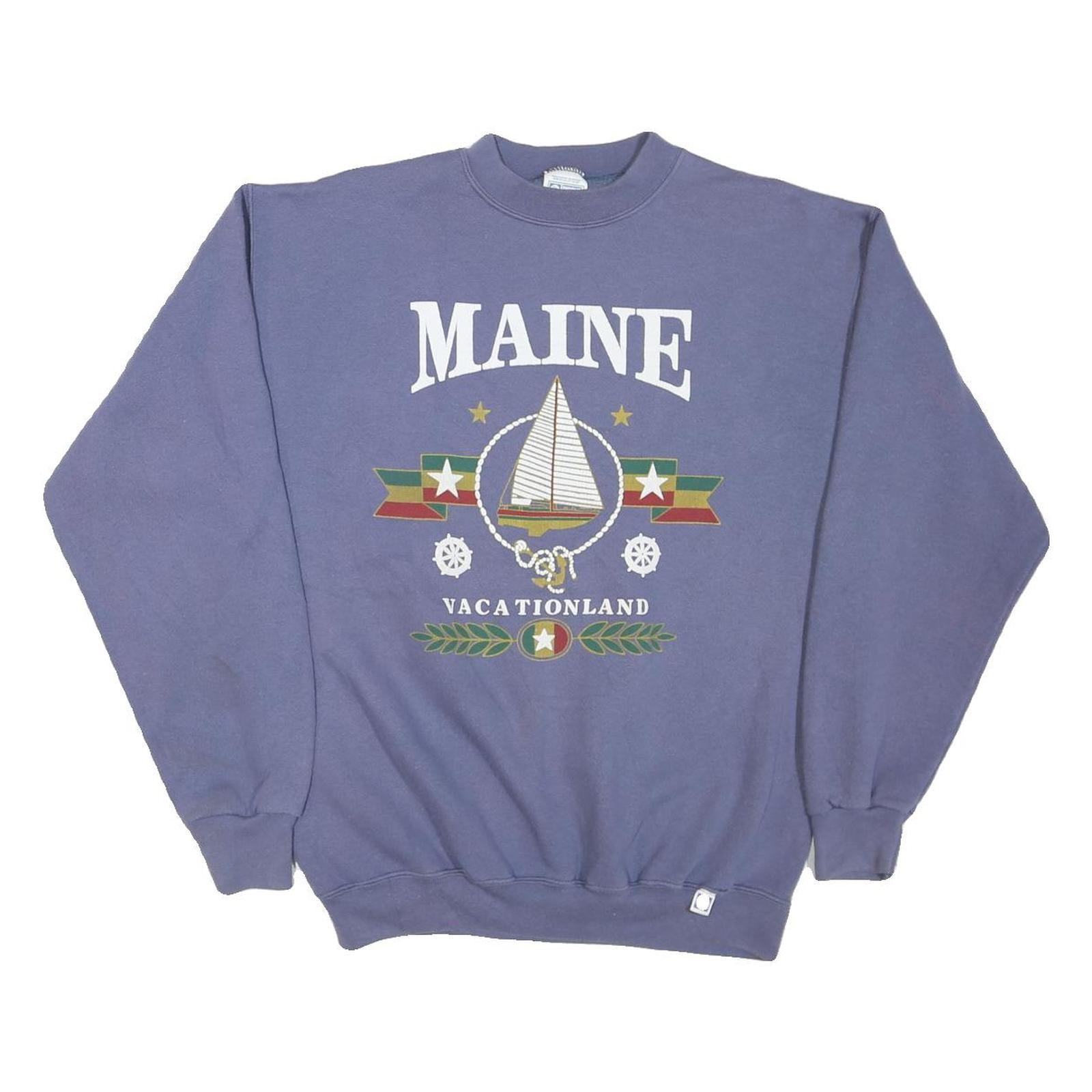 DISCUS Mens Blue Maine Vacationland Crew Neck M Cotton Blend Pullover Sweatshirt