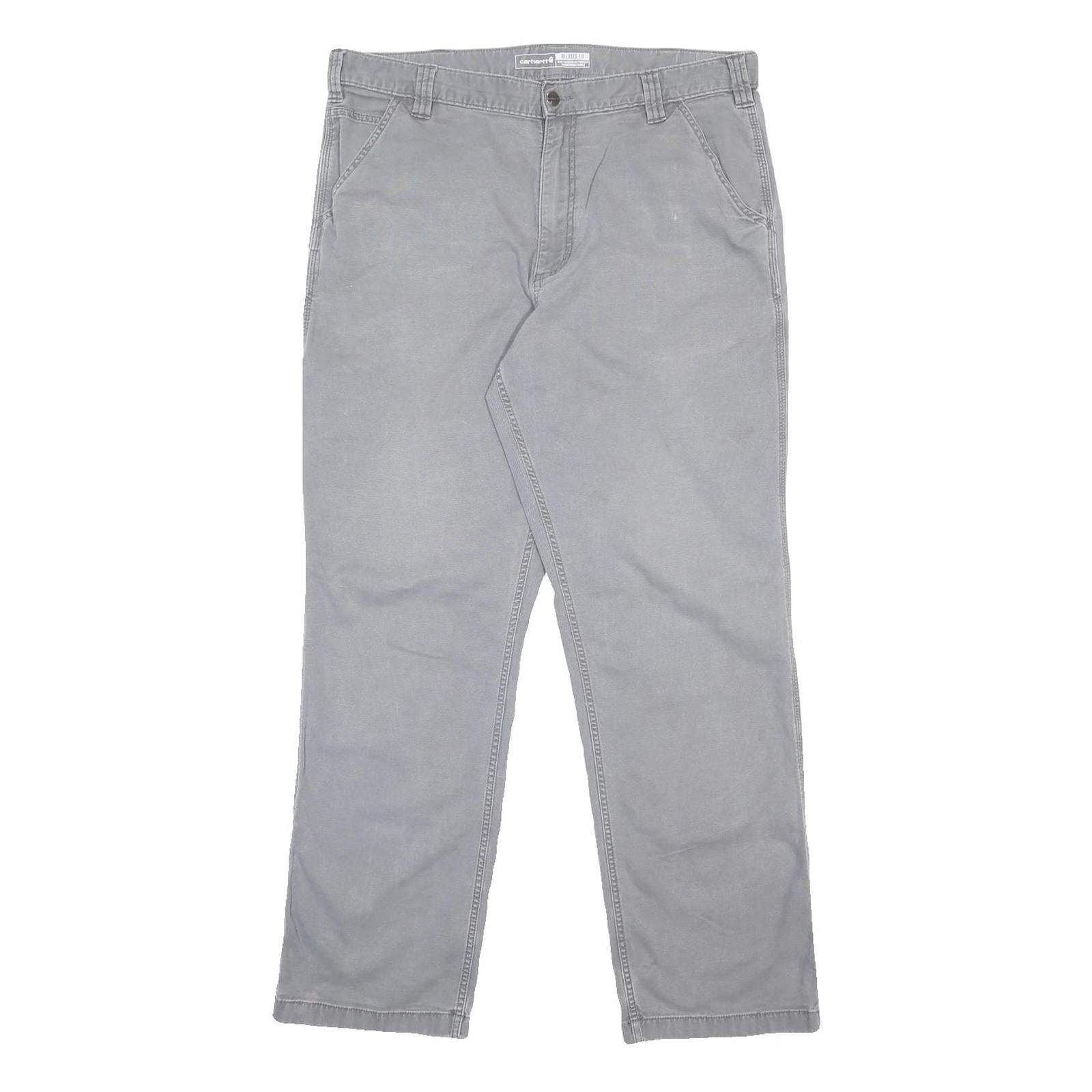 CARHARTT Mens Cotton Blend Relaxed Grey W35 L31 Workwear Trousers Zip Closure