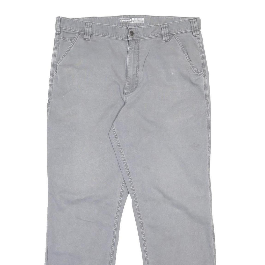 CARHARTT Mens Cotton Blend Relaxed Grey W35 L31 Workwear Trousers Zip Closure