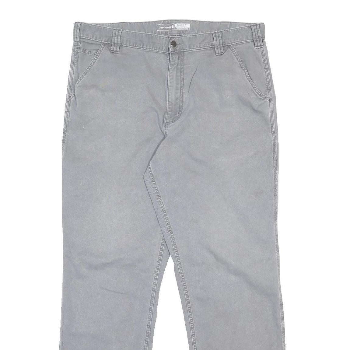 CARHARTT Mens Cotton Blend Relaxed Grey W35 L31 Workwear Trousers Zip Closure