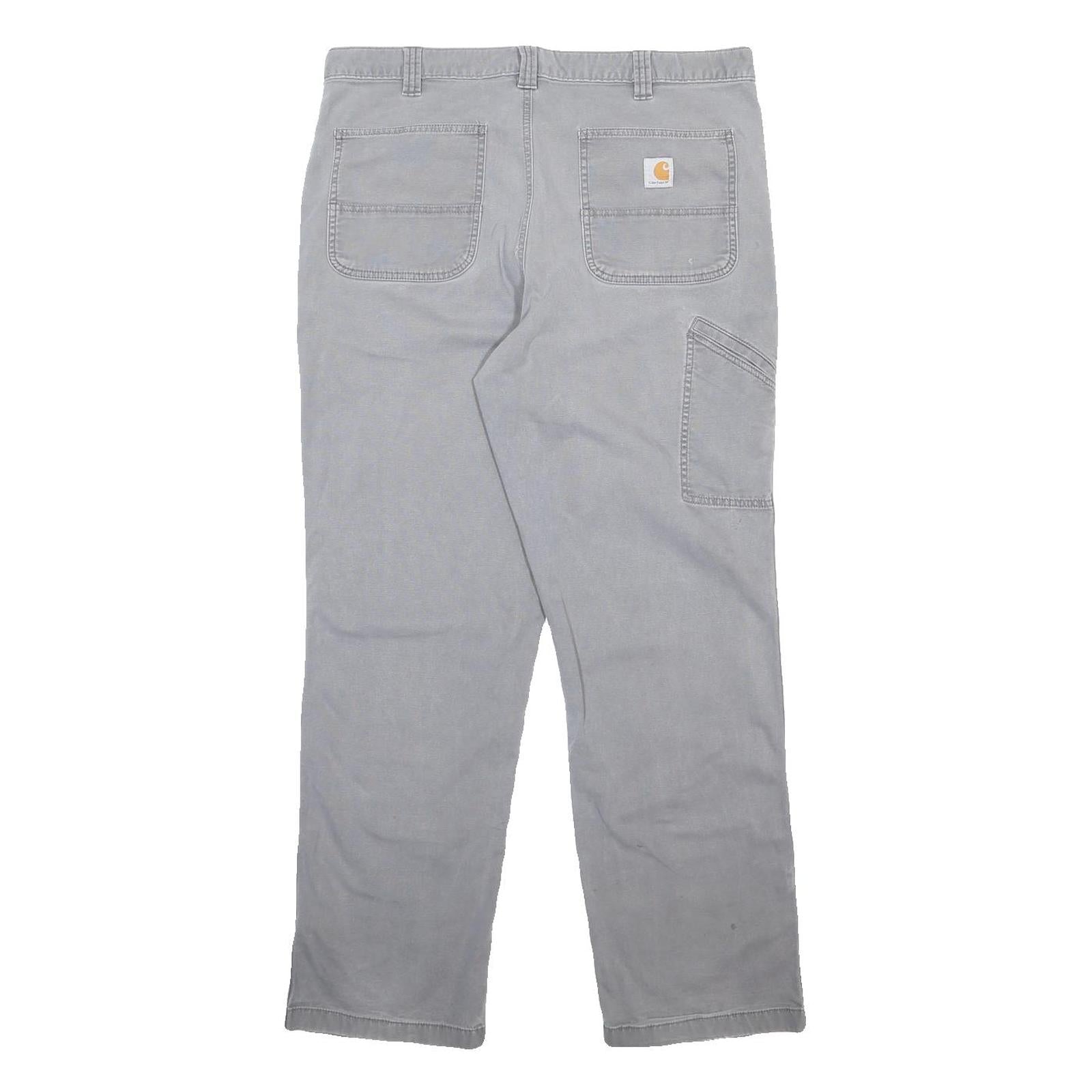 CARHARTT Mens Cotton Blend Relaxed Grey W35 L31 Workwear Trousers Zip Closure