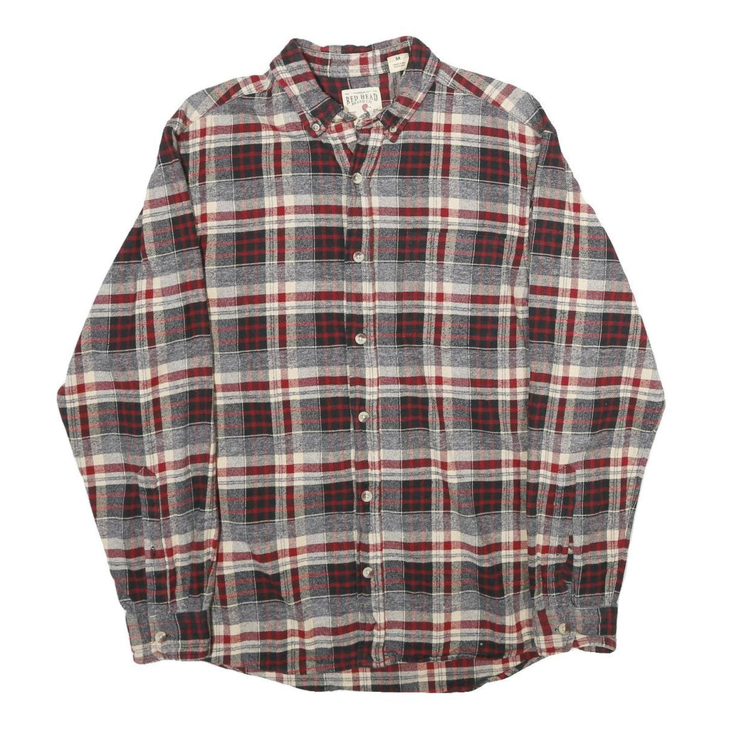 RED HEAD Mens Grey & Red Check Shirt M Button-Down Collar Long Sleeve Cotton
