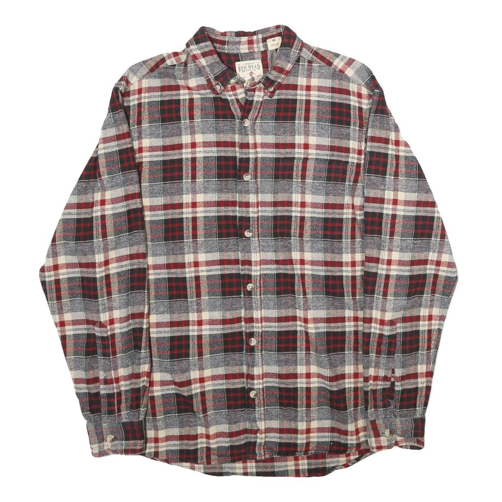 RED HEAD Mens Grey & Red Check Shirt M Button-Down Collar Long Sleeve Cotton