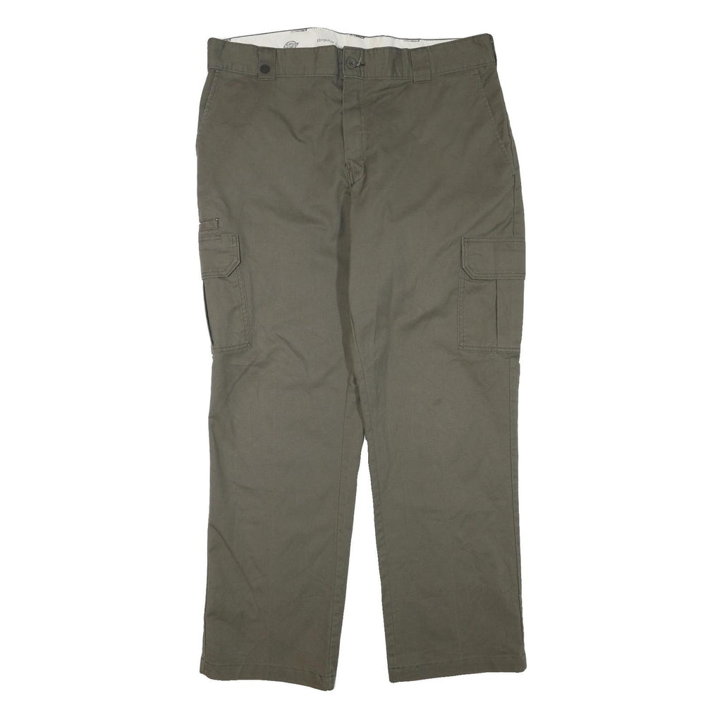 DICKIES Mens Olive Green Regular Cargo Trousers W38 L32 Cotton Blend Zip