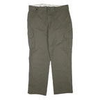 DICKIES Mens Olive Green Regular Cargo Trousers W38 L32 Cotton Blend Zip