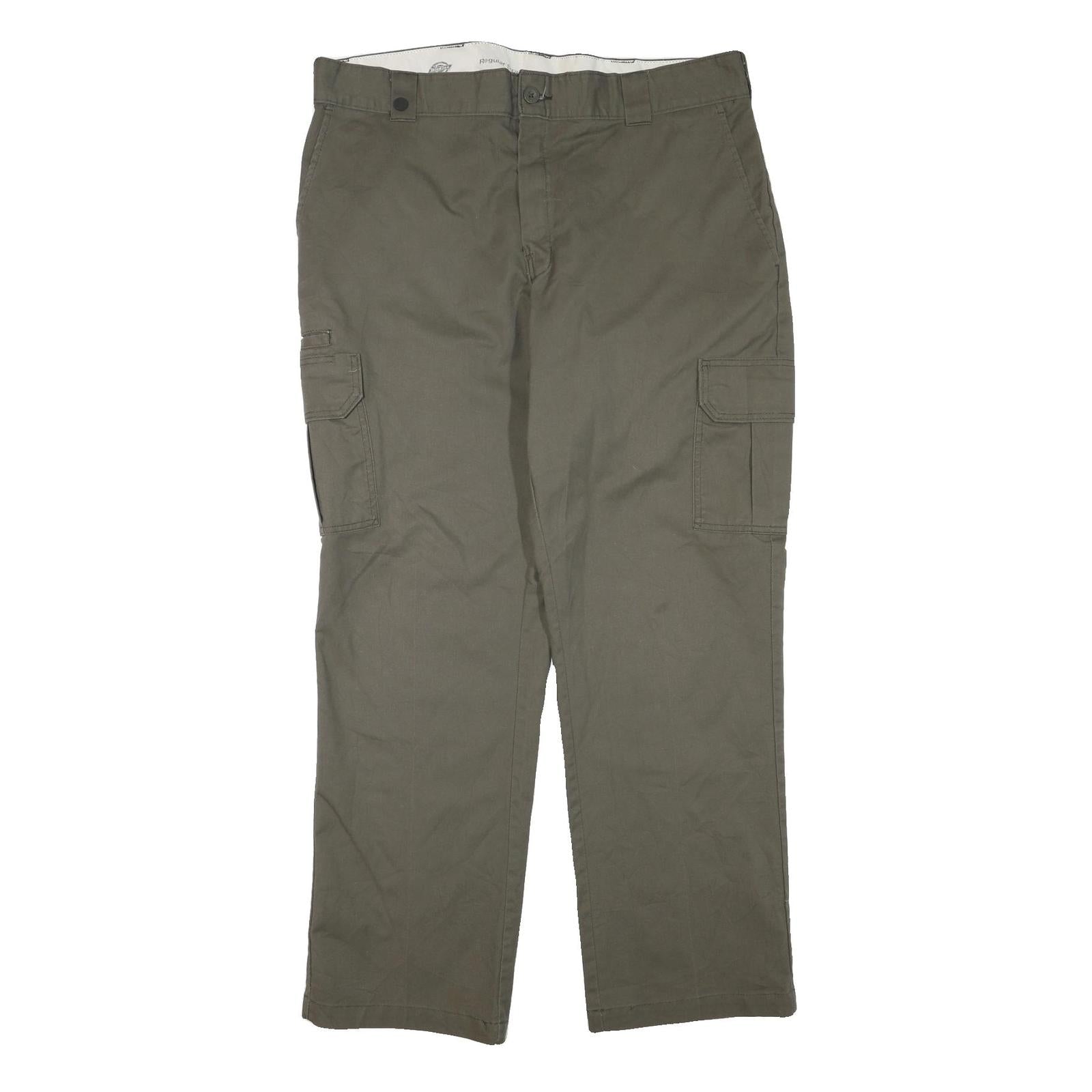 DICKIES Mens Olive Green Regular Cargo Trousers W38 L32 Cotton Blend Zip