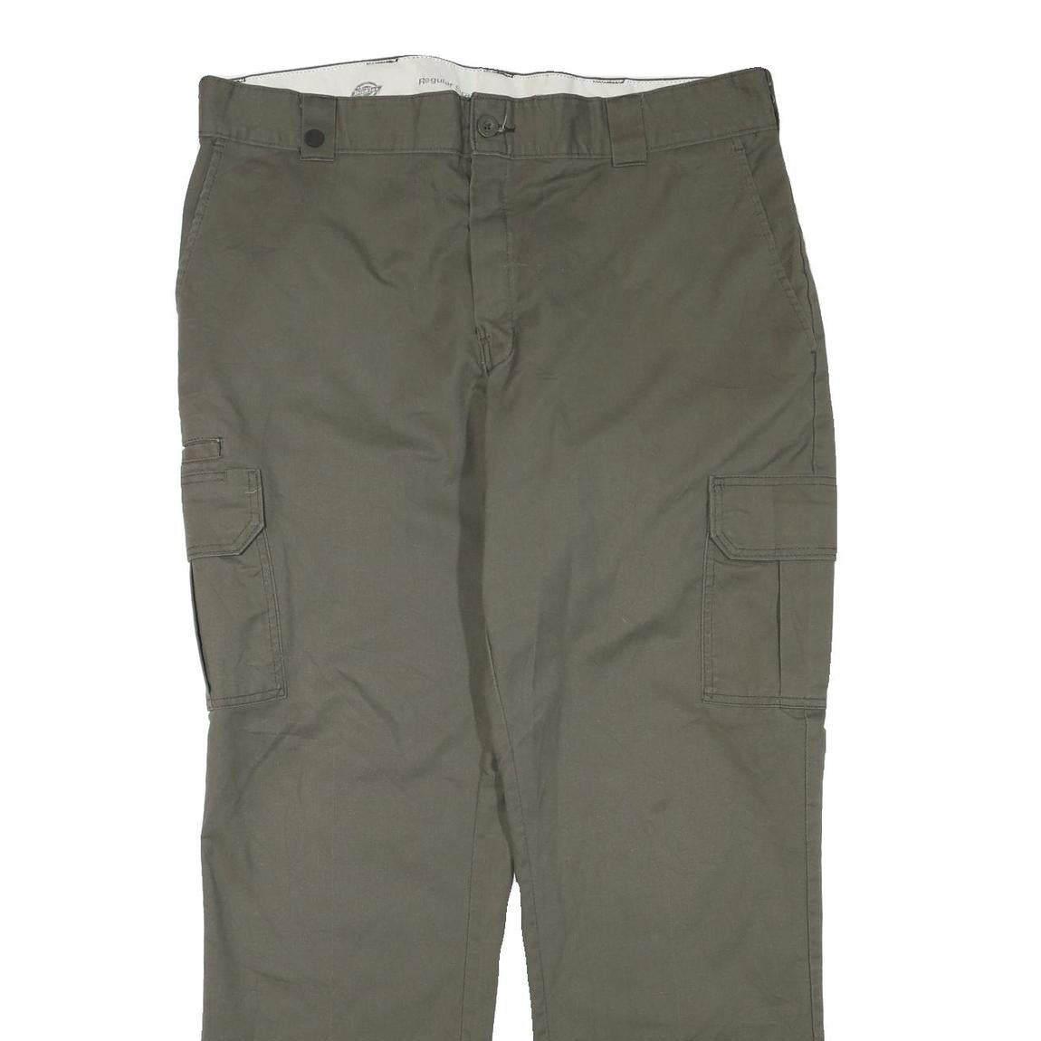 DICKIES Mens Olive Green Regular Cargo Trousers W38 L32 Cotton Blend Zip
