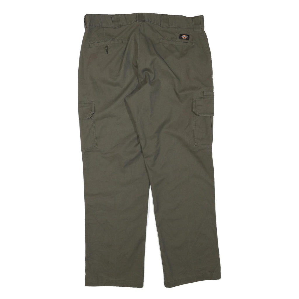 DICKIES Mens Olive Green Regular Cargo Trousers W38 L32 Cotton Blend Zip