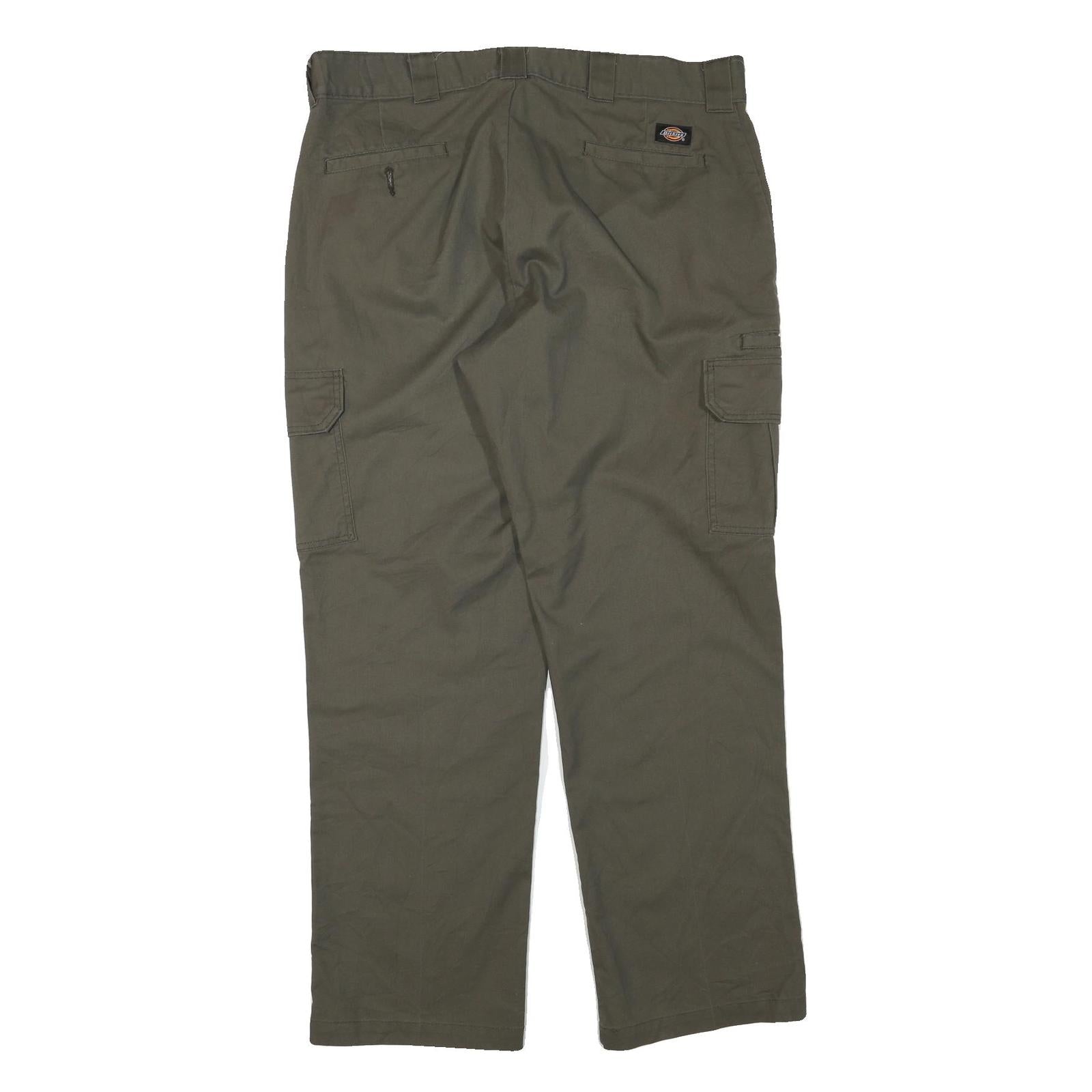 DICKIES Mens Olive Green Regular Cargo Trousers W38 L32 Cotton Blend Zip