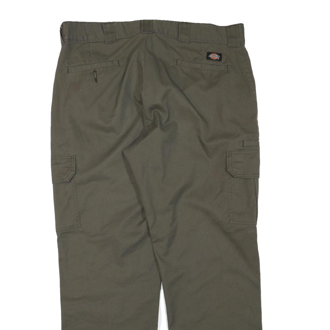 DICKIES Mens Olive Green Regular Cargo Trousers W38 L32 Cotton Blend Zip