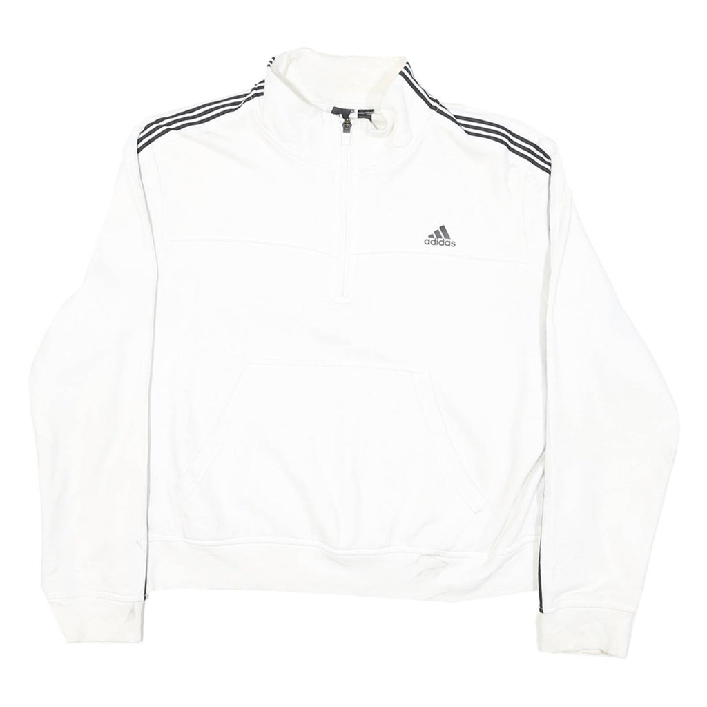 ADIDAS Womens White 3 Stripe 1/4 Zip Hoodie XL Classic Sportswear Sweatshirt