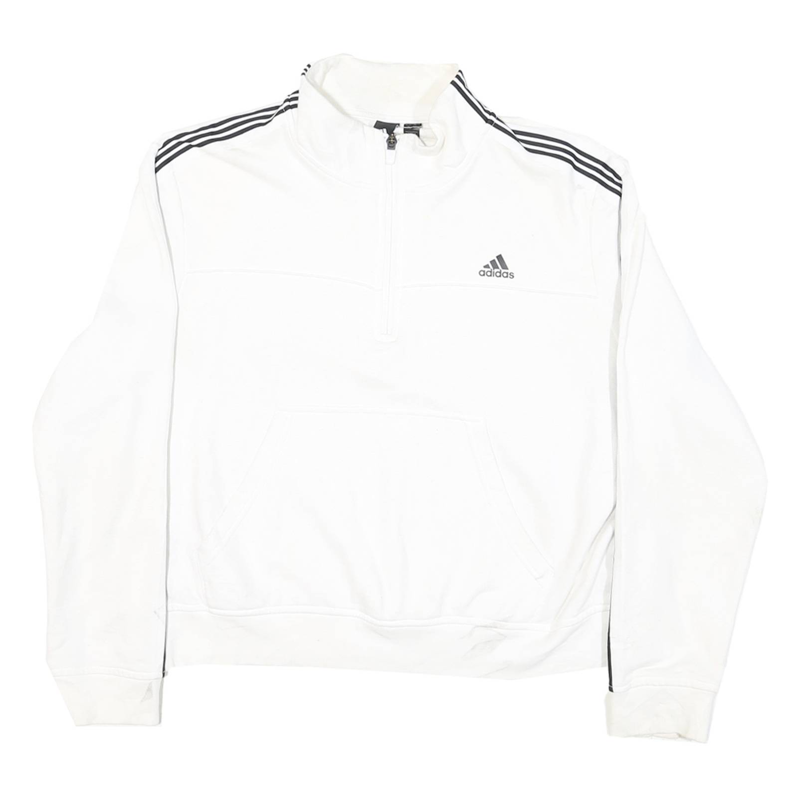 ADIDAS Womens White 3 Stripe 1/4 Zip Hoodie XL Classic Sportswear Sweatshirt