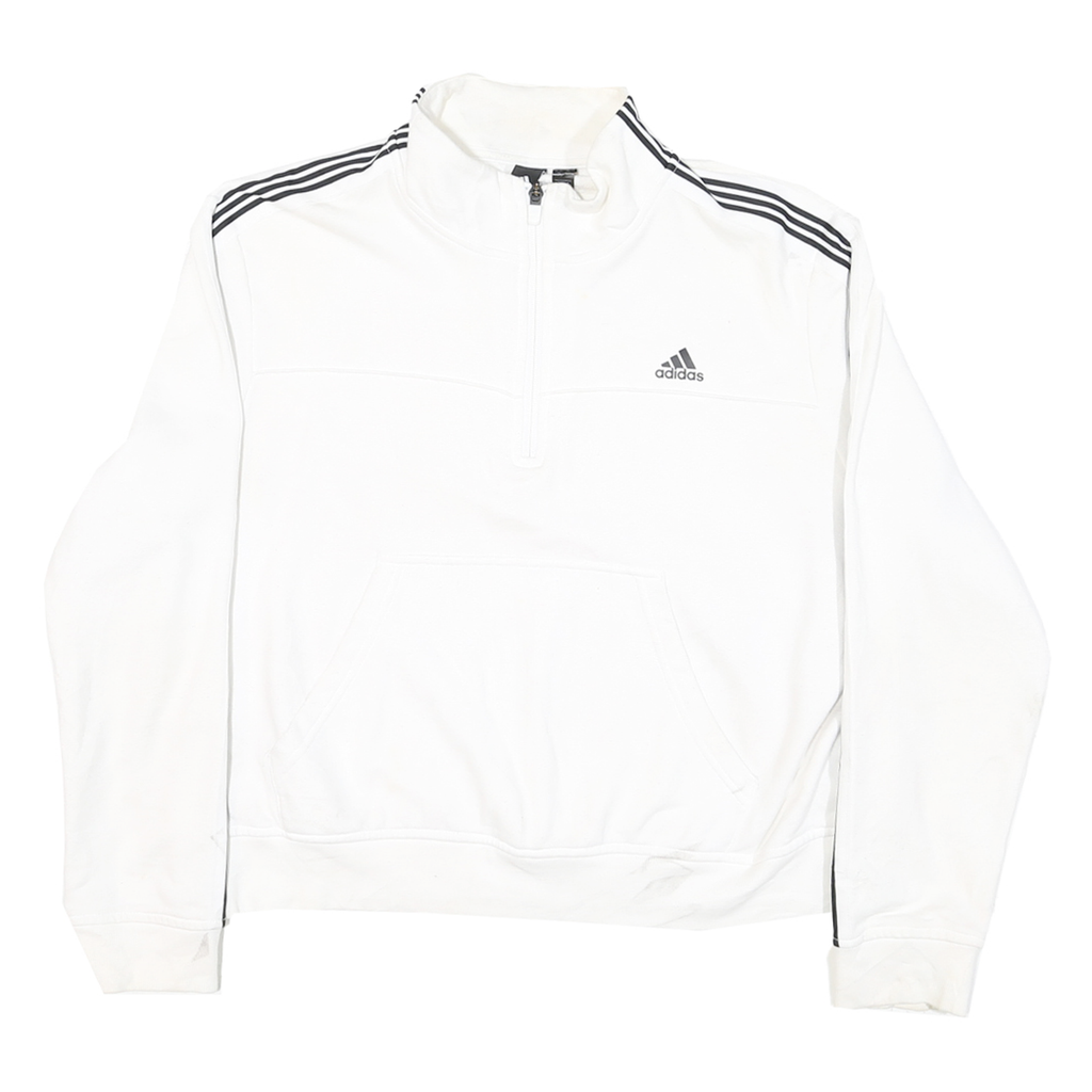 ADIDAS Womens White 3 Stripe 1/4 Zip Hoodie XL Classic Sportswear Sweatshirt