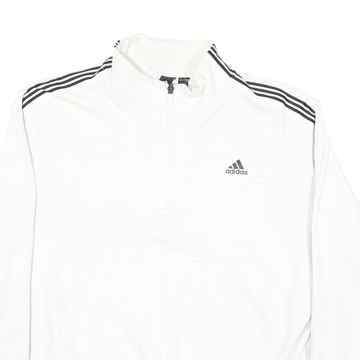 ADIDAS Womens White 3 Stripe 1/4 Zip Hoodie XL Classic Sportswear Sweatshirt
