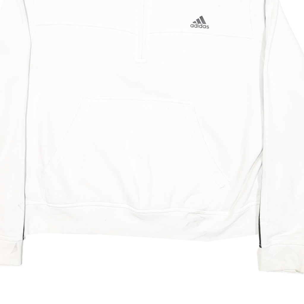ADIDAS Womens White 3 Stripe 1/4 Zip Hoodie XL Classic Sportswear Sweatshirt