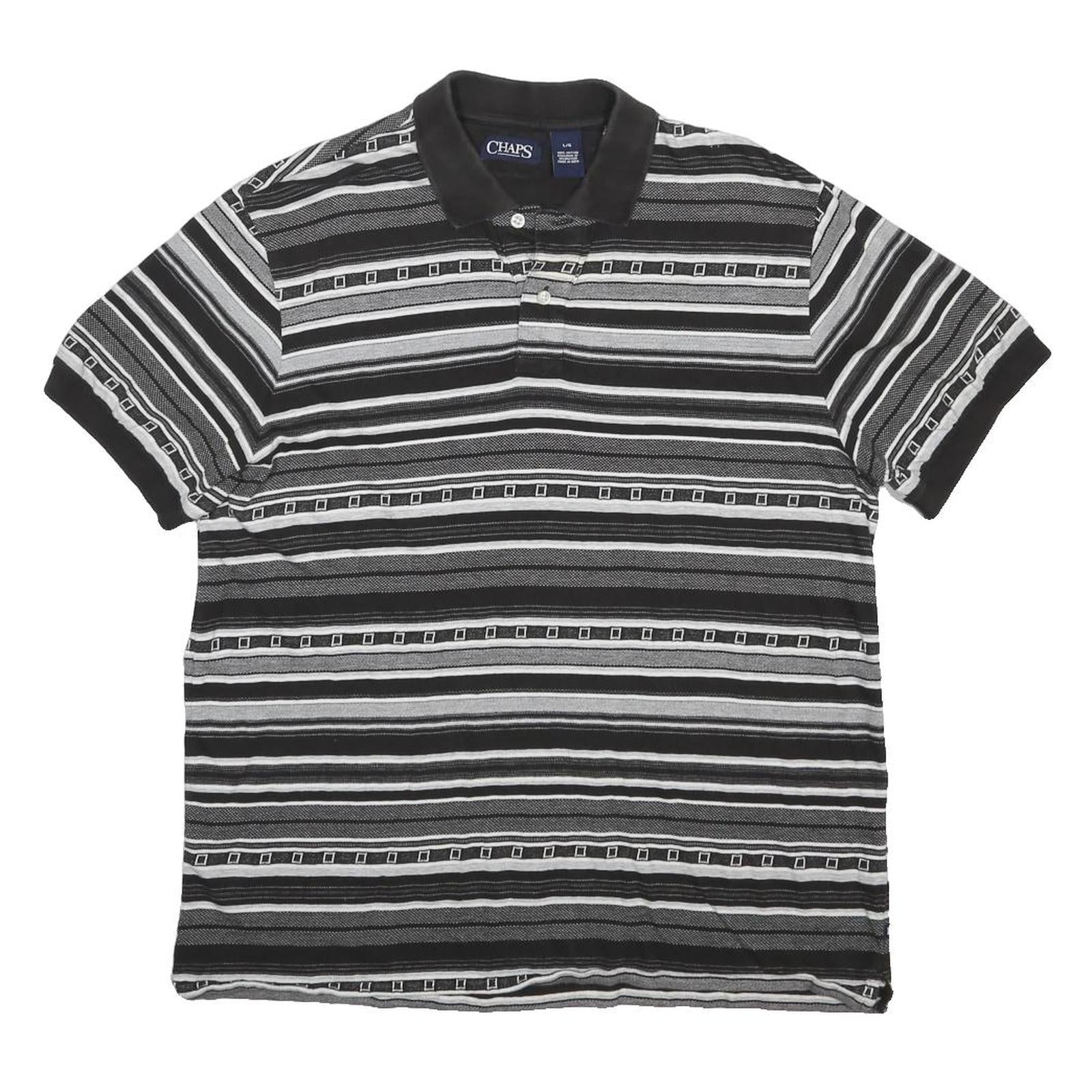 CHAPS Mens Black & Grey Short Sleeve Striped Polo Shirt L Cotton Casual Classic