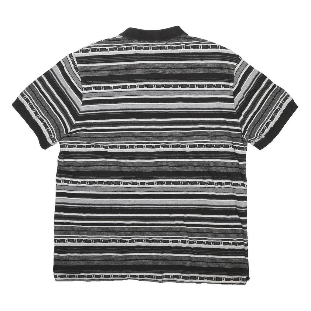 CHAPS Mens Black & Grey Short Sleeve Striped Polo Shirt L Cotton Casual Classic